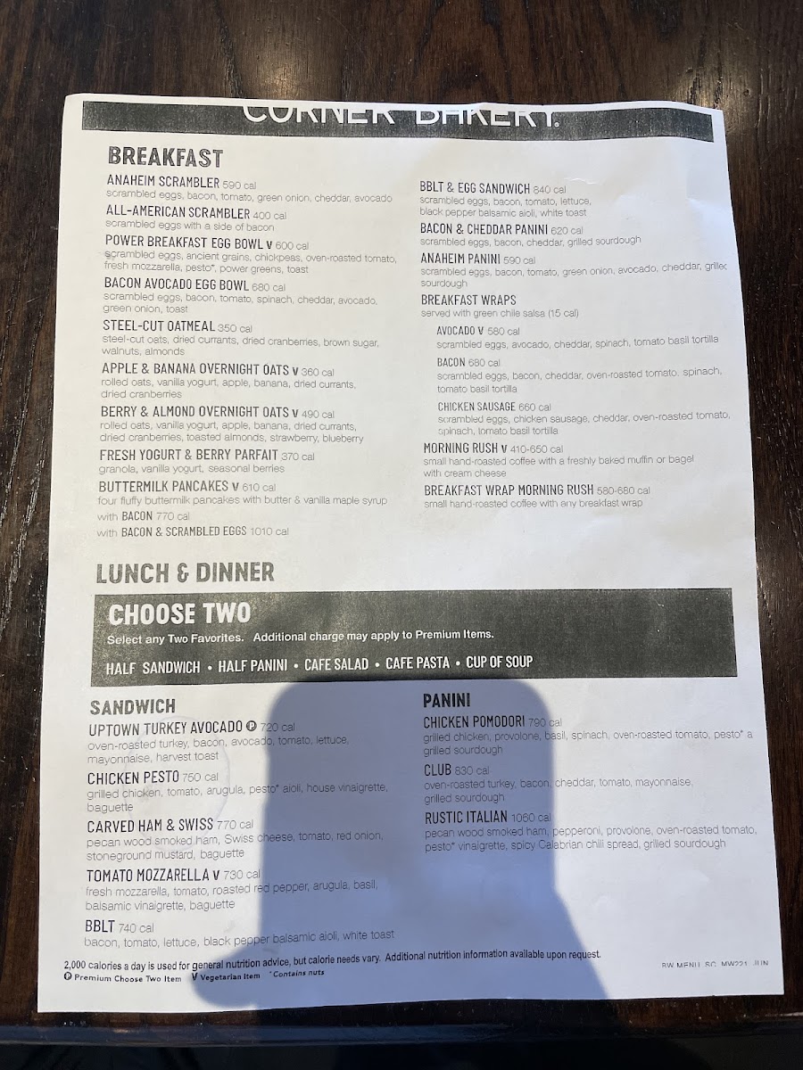 Corner Bakery Menu - Image 1